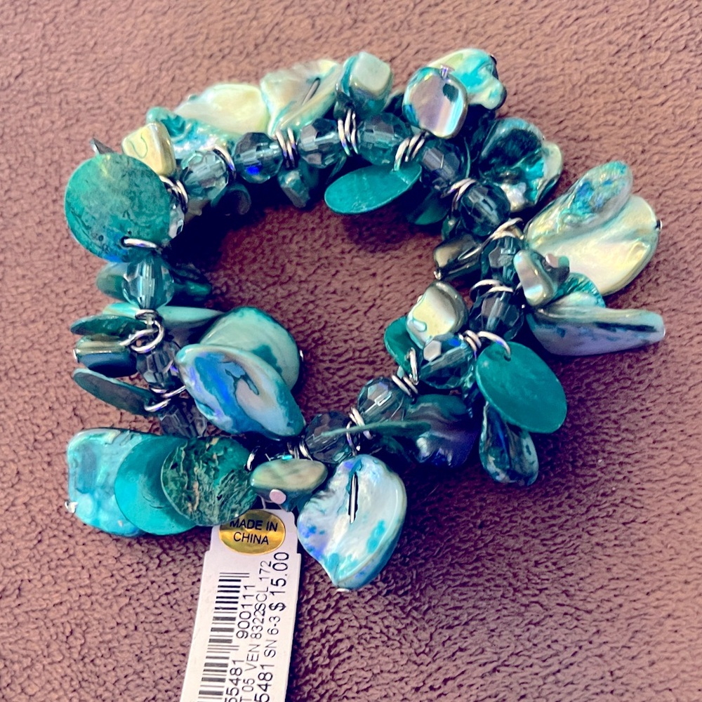 Shell beaded bracelet, turquoise, NWT